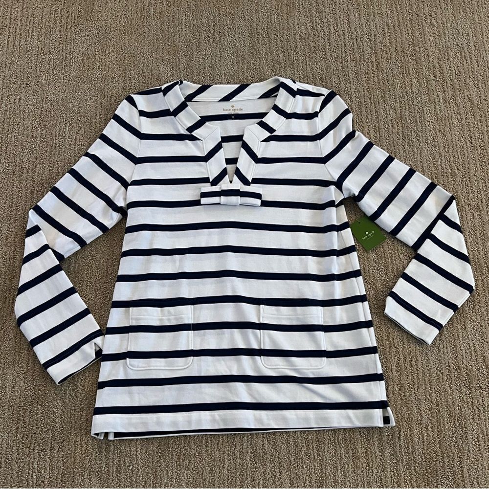 Kate Spade Blue and White Striped Box Tropez Top